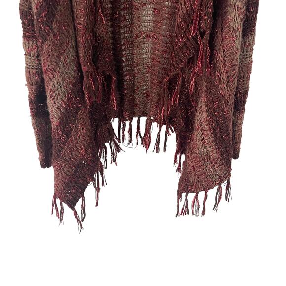 Mismash Women's Size XS/S Burgundy Knit Open Front Fringe Boho Cardigan Sweater - Picture 3 of 10